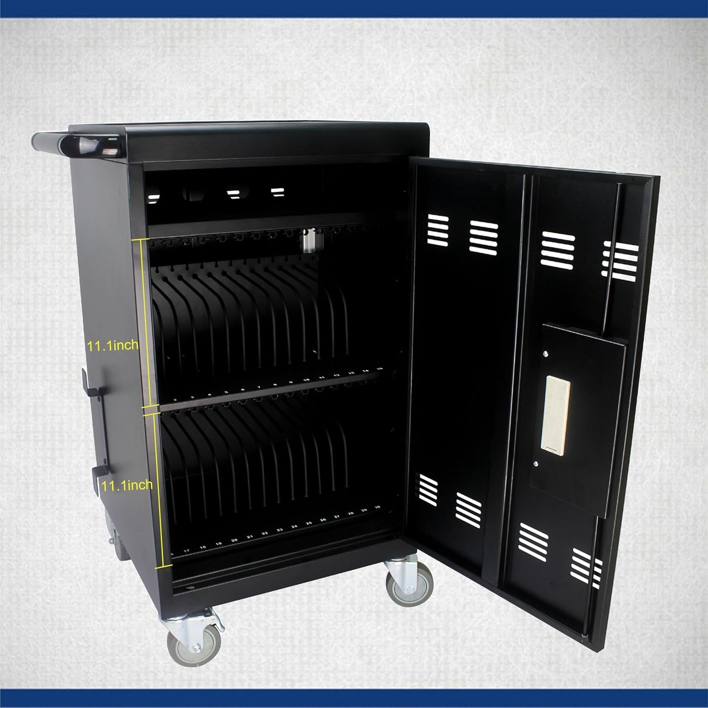 32 Device Mobile Charging Station for Laptops/Tablets/iPads/Chromebooks,32 Bay Lockable Charging Cabinet with Cable Management & Power Strip Included, Laptop & Tablet Storage Carts,Combination Lock