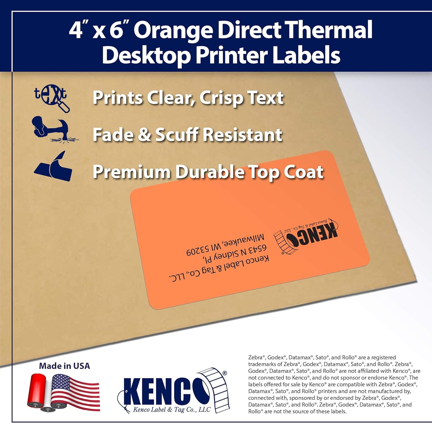 4" X 6" Direct Thermal Perforated Stickers Labels for Shipping Labels, Inventory, and Color Coding - Compatible with Zebra, Rollo, Godex and More (Orange, 48 Rolls)