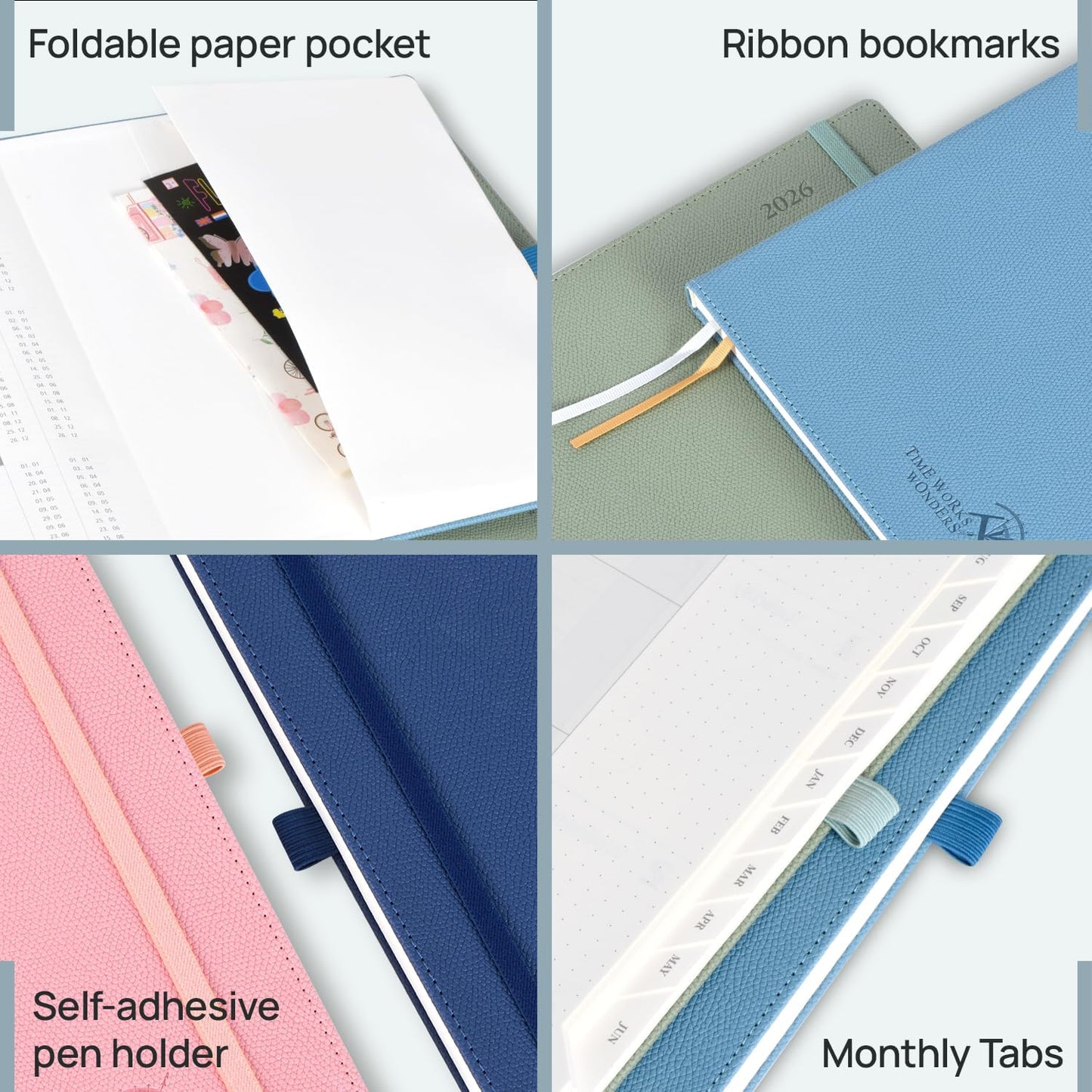 POPRUN Weekly Planner 2026 Calendar (Medium 6.75" x 8.75") 12 Months Notebook with Horizontal Layout, Leather Hardcover, Inner Pocket, 100GSM Thick Paper, Pen Holder - Lavender