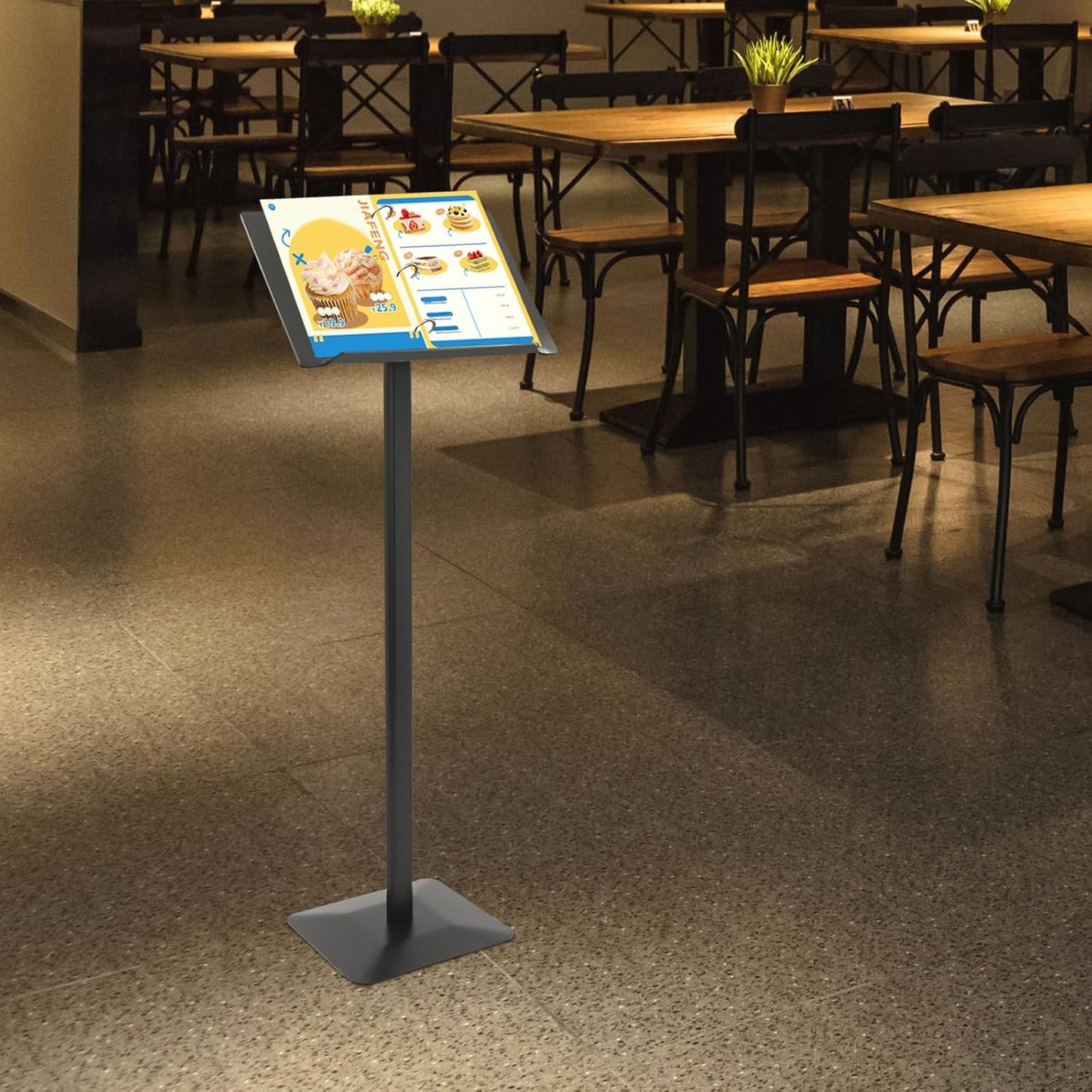 Podium Stand Acrylic Church Lectern Presentation Stand Floor Standing Conference Speech Speak Pulpit for School Office, 46.5in Height, Iron Base and 30-90° Panel (Black)