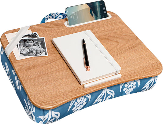 LAPGEAR Designer Lap Desk with Phone Holder and Device Ledge - Floral Block Print - Fits up to 15.6 Inch Laptops - Style No. 45414