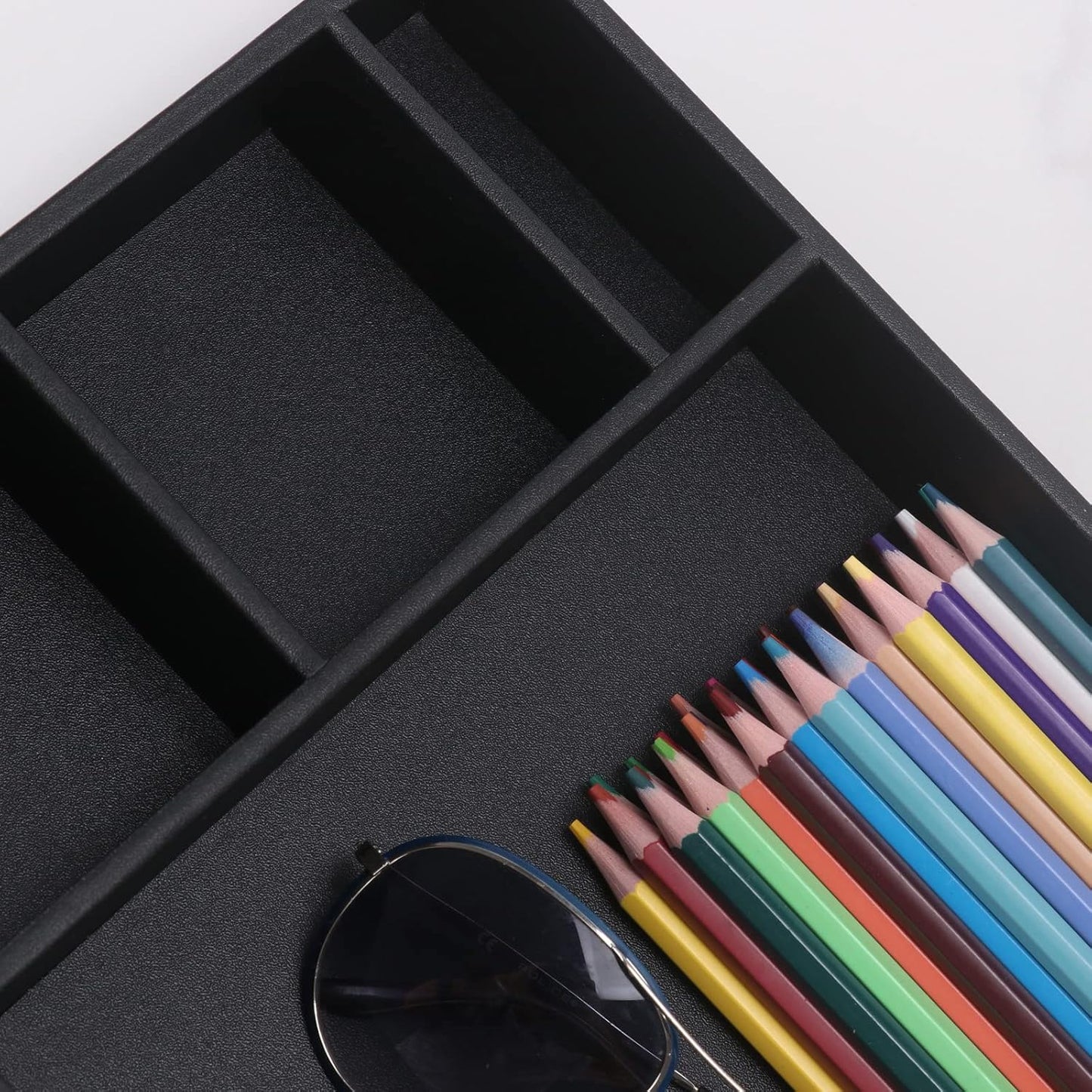 Guestroom Decoration Tray, Nightstand or Dresser Organizer, Valet Tray, 4 Compartment PU Leather Drawer Storage Organizer