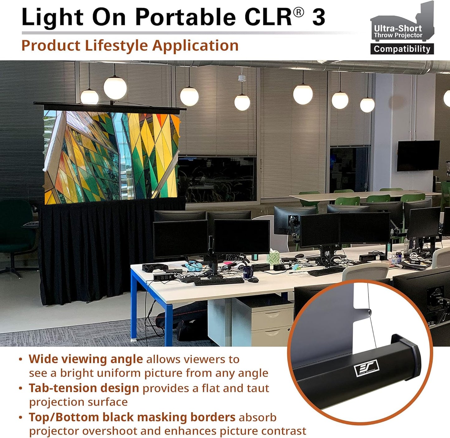 Elite Screens 55-Inch Portable Projector Screen with Stand, Height Adjustable, 4:3 Ambient Light Rejecting (ALR/CLR) for Ultra Short Throw Projectors, Indoor Home Theater, TT55V-CLR3-Y