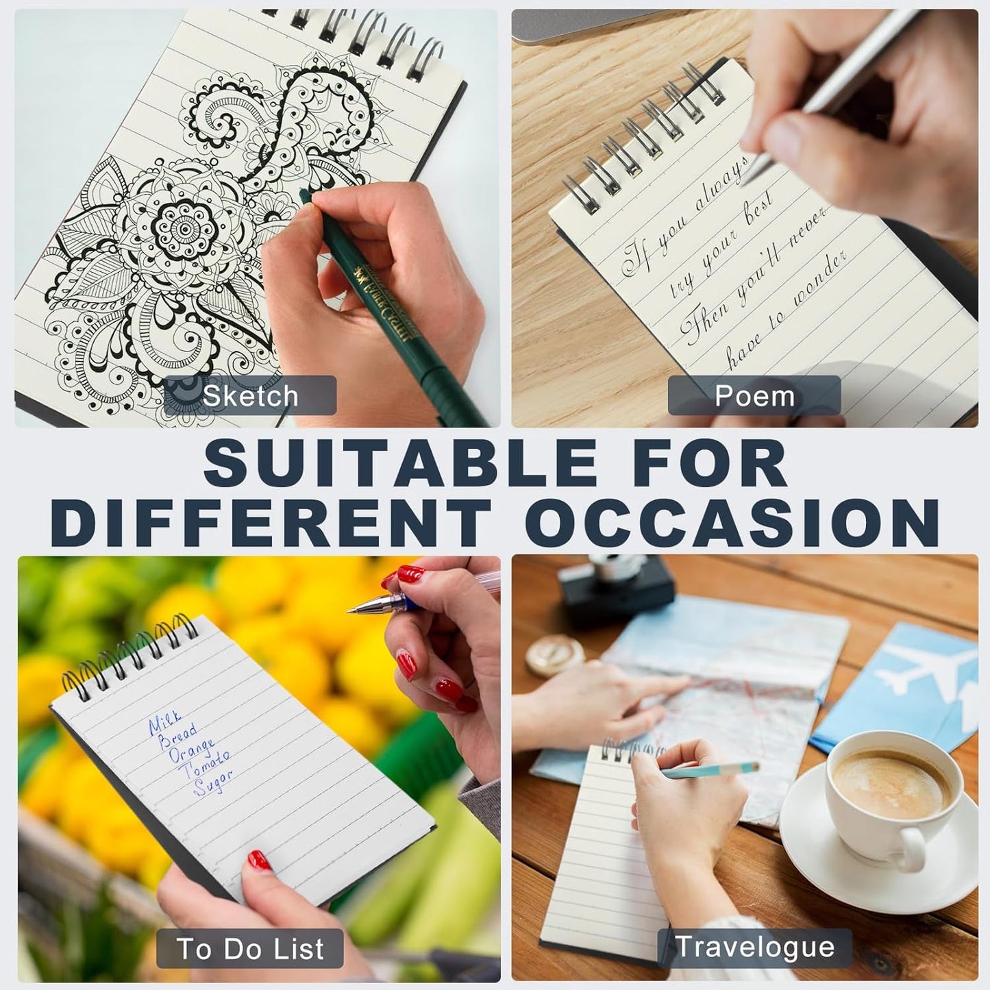 Tenceur 54 Pcs Pocket Notebook Bulk Small 3x5 Inch Spiral Notepads Mini Top Bound Notebook with Lined 120 Pages Ruled Memo Pads for Office College Nurse Essentials Back to School Gift(Black)