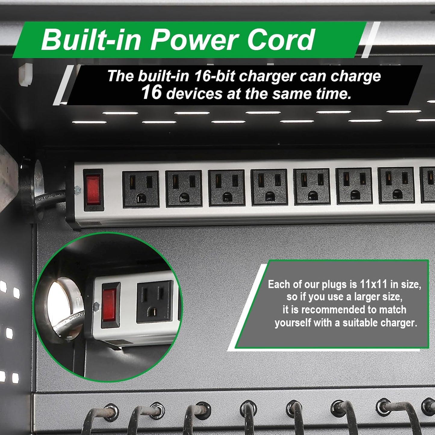AQNIEGEP 16-Device Charging Station for Laptops/Tablets, Wall-Mount Charging Cabinet for Chromebooks/Laptop Computers, Laptop & Tablet Storage Carts for Classroom/Library/Office/Lockable, Black