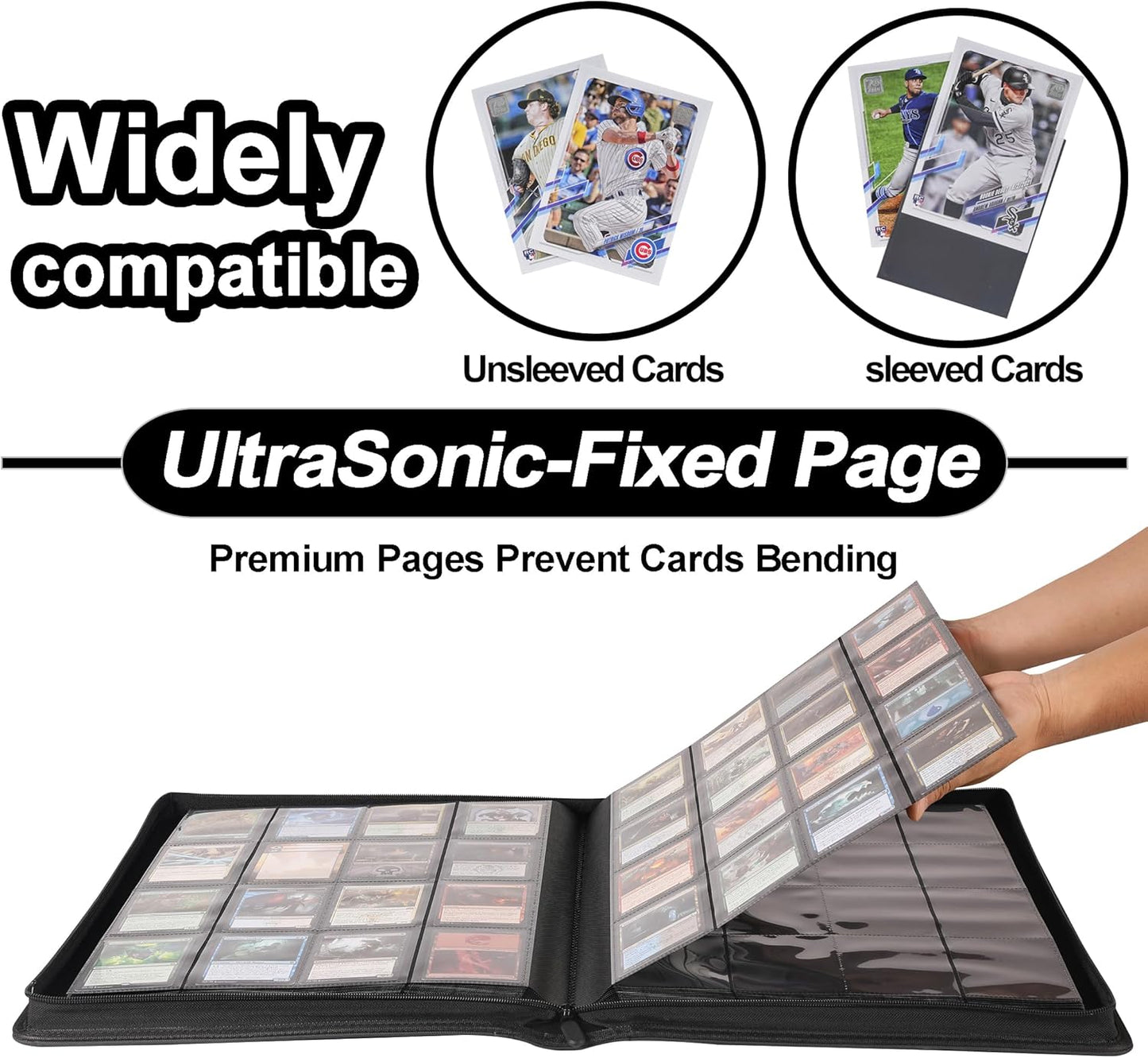 Premium Card Binder 16 Pocket - Fits 1600 Cards，4X4 Ringless Card Album with Sleeves for Trading Cards & Sports Cards（Model C，Classic Black）