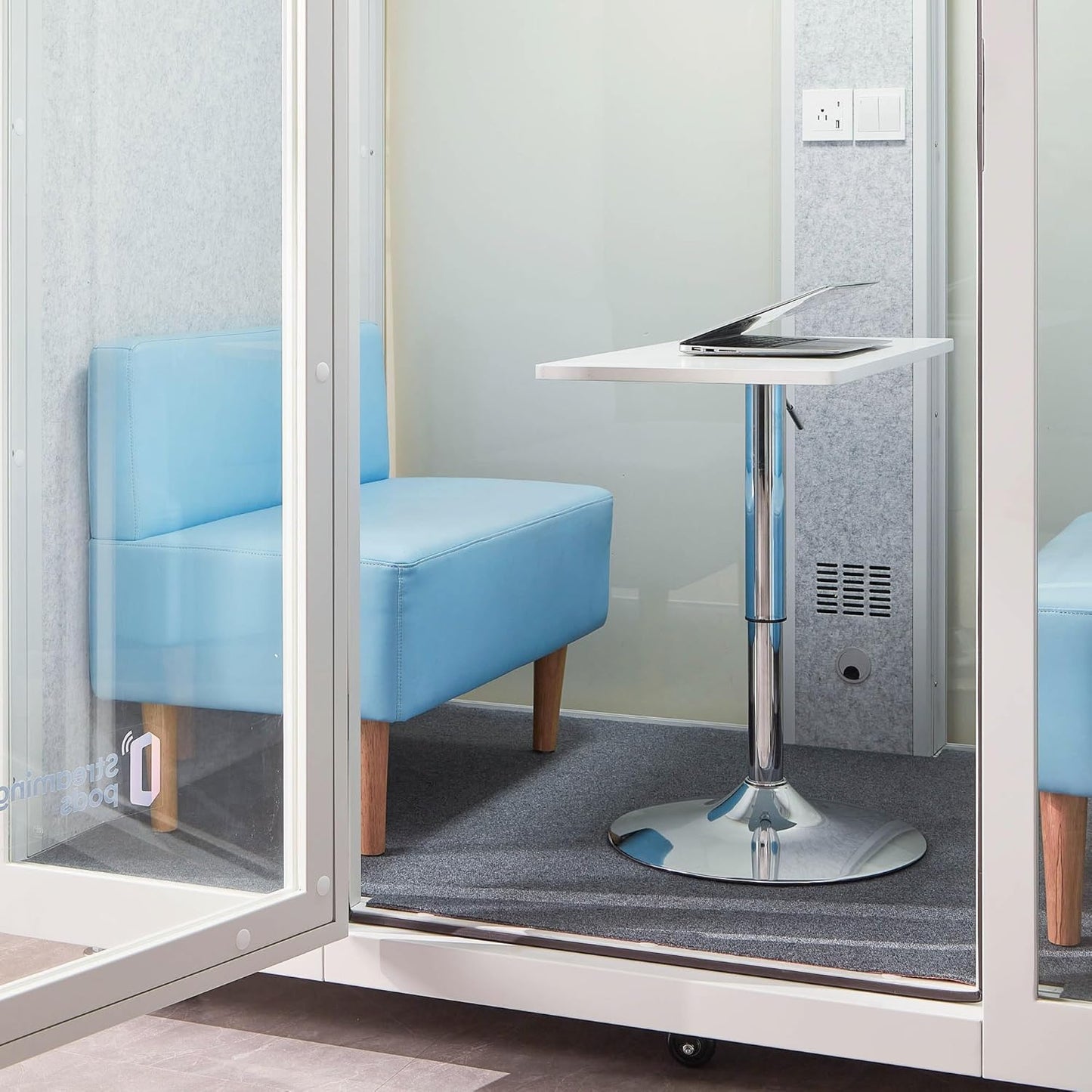 Mobile Office Pod Booth, Sound Pod, Large Space SoundProof Pod 2-4 People, Sound Booth Mobile Roller, LED Lighting, Centrifugal Fans and AC USB Ports - for 2-4 Persons White