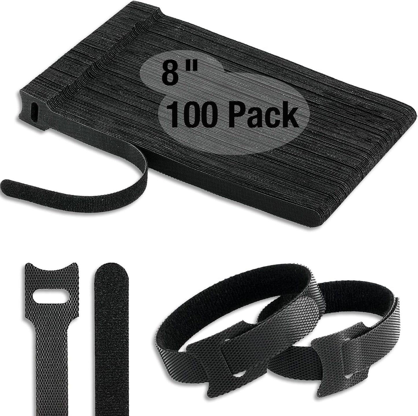 100 PCS 8-Inch Cable Ties, Reusable Cable Management, Under Desk Cord Organizer, Cable Clips and Cord Wrap, Black