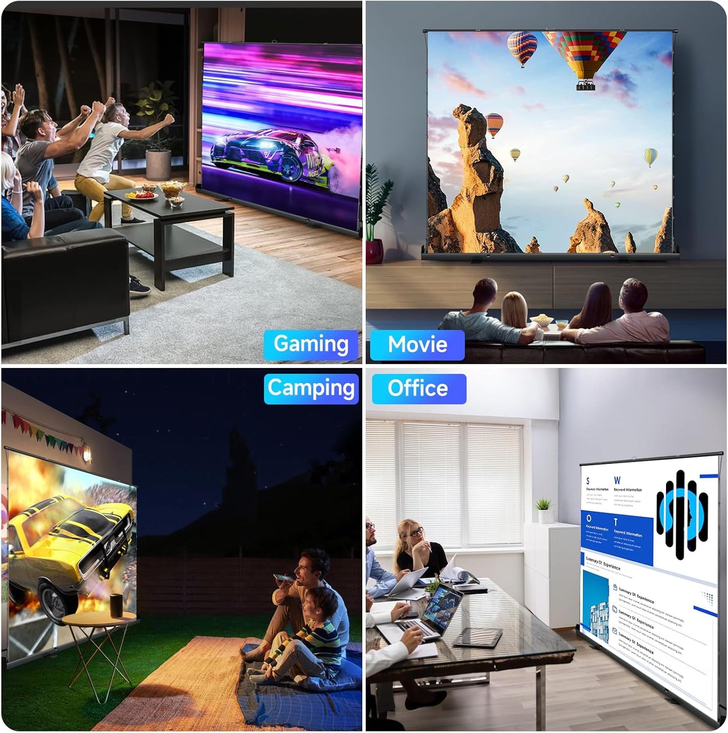 IN&VI Tab-Tension Portable ALR Manual Pull Up Projector Screen,Outdoor Projector Screen 100in 178°Viewing Angle Portable Movie Screen 3D/4K HD 16: 9 Wrinkle-Free Design for Backyard Night