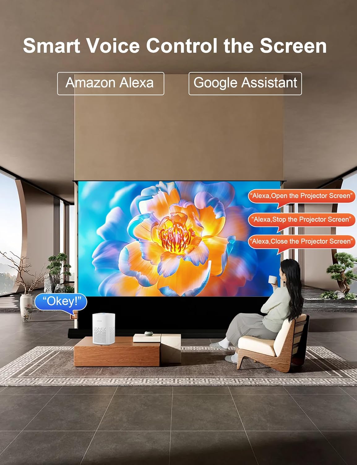 IN&VI Fresnel Motorized Floor Rising Projector Screen for Long/Standard Projector,Motorized Projector Screen 4K/8K Ultra HD 3D Active,ALR Movie Screen for Home Theater,95% Ambient Light Rejecting