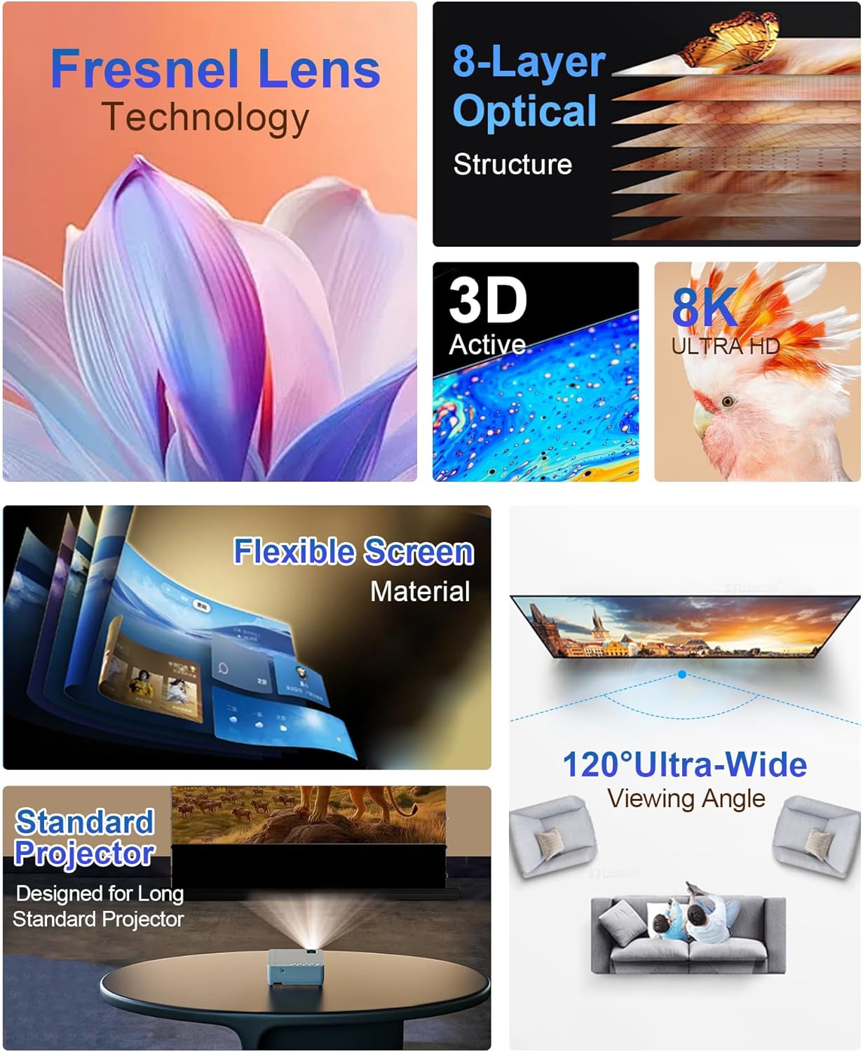 IN&VI Fresnel Motorized Floor Rising Projector Screen for Long/Standard Projector,Motorized Projector Screen 4K/8K Ultra HD 3D Active,ALR Movie Screen for Home Theater,95% Ambient Light Rejecting