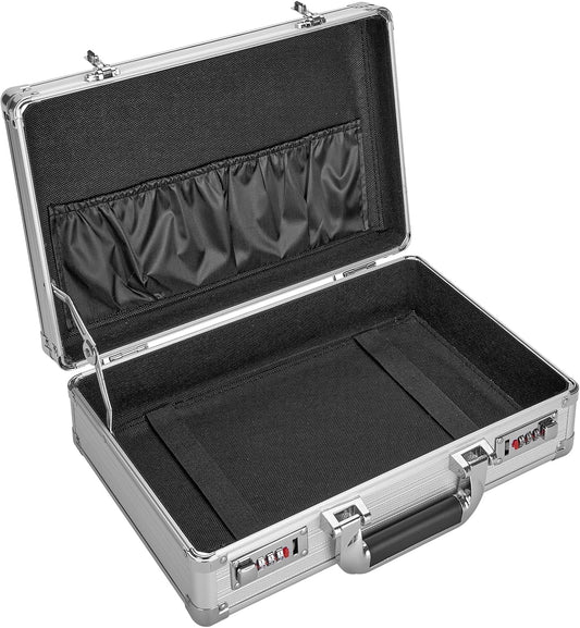 File Organizer Storage Box - 14.2 x 9.8 x 4.5 Inch Medium, Portable Locking Storage Totes with Dual Combination Locks, Lock Boxes for Personal Items, Cash, Briefcase - Silver