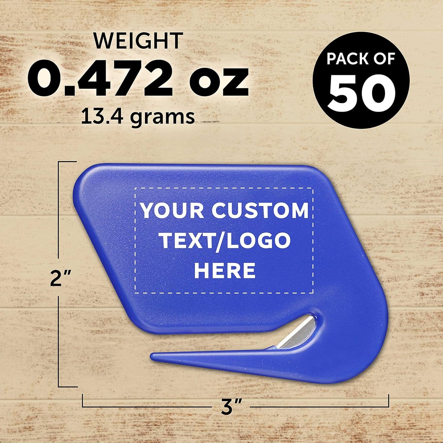 Custom Translucent Plastic Letter Openers Set of 50, Personalized Bulk Pack - Perfect for Home or Office - Blue