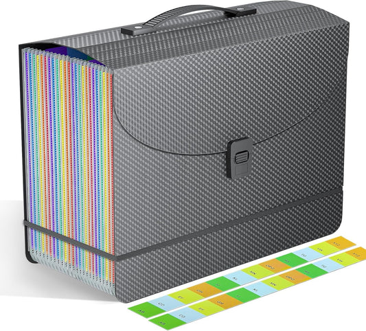 25 Pockets Expanding File Folders,Portable Accordian File Organizer,Expandable File Folder,Bill,Paper,Document Organizer,Plastic Accordion Filing Box,Colored Tabs,A4/Letter Size Diamond