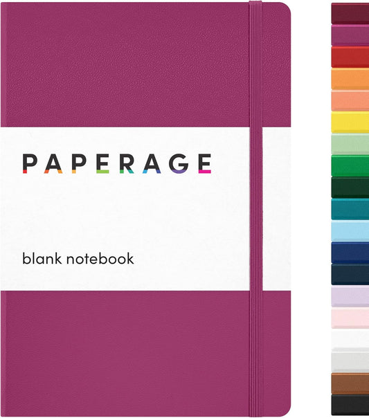PAPERAGE Blank Journal Notebook, (Raspberry), 160 Pages, Medium 5.6 in x 8 in - 100 GSM Thick Paper – Hardcover Journaling Notebook for Work, School, Note Taking or Sketching