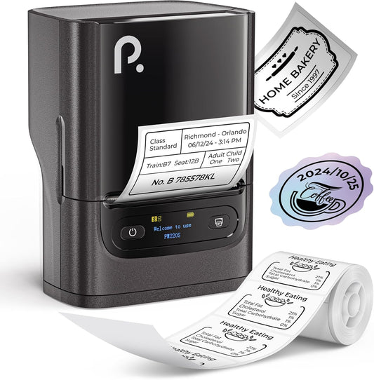 POLONO PM220S Label Maker Machine with Tape, Bluetooth Thermal Label Printer, Portable Sticker Printer,Chocolate Dark