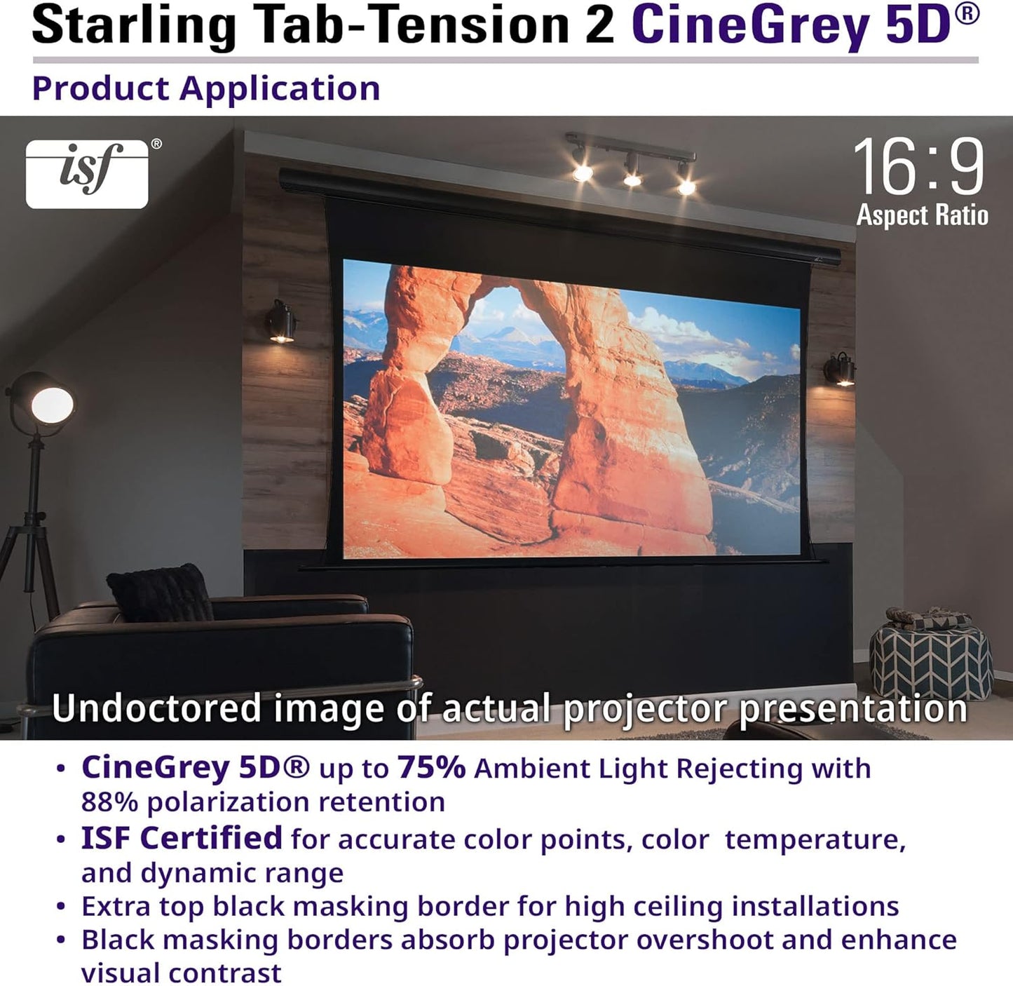 Elite Screens Starling Tab-Tension 2 CineGrey 5D, 120" 16:9, Ceiling and Ambient Light Rejecting Electric Projector Screen Programmed Remote Kit, CineGrey 5D Projection Material, STT120U2HD5-E12
