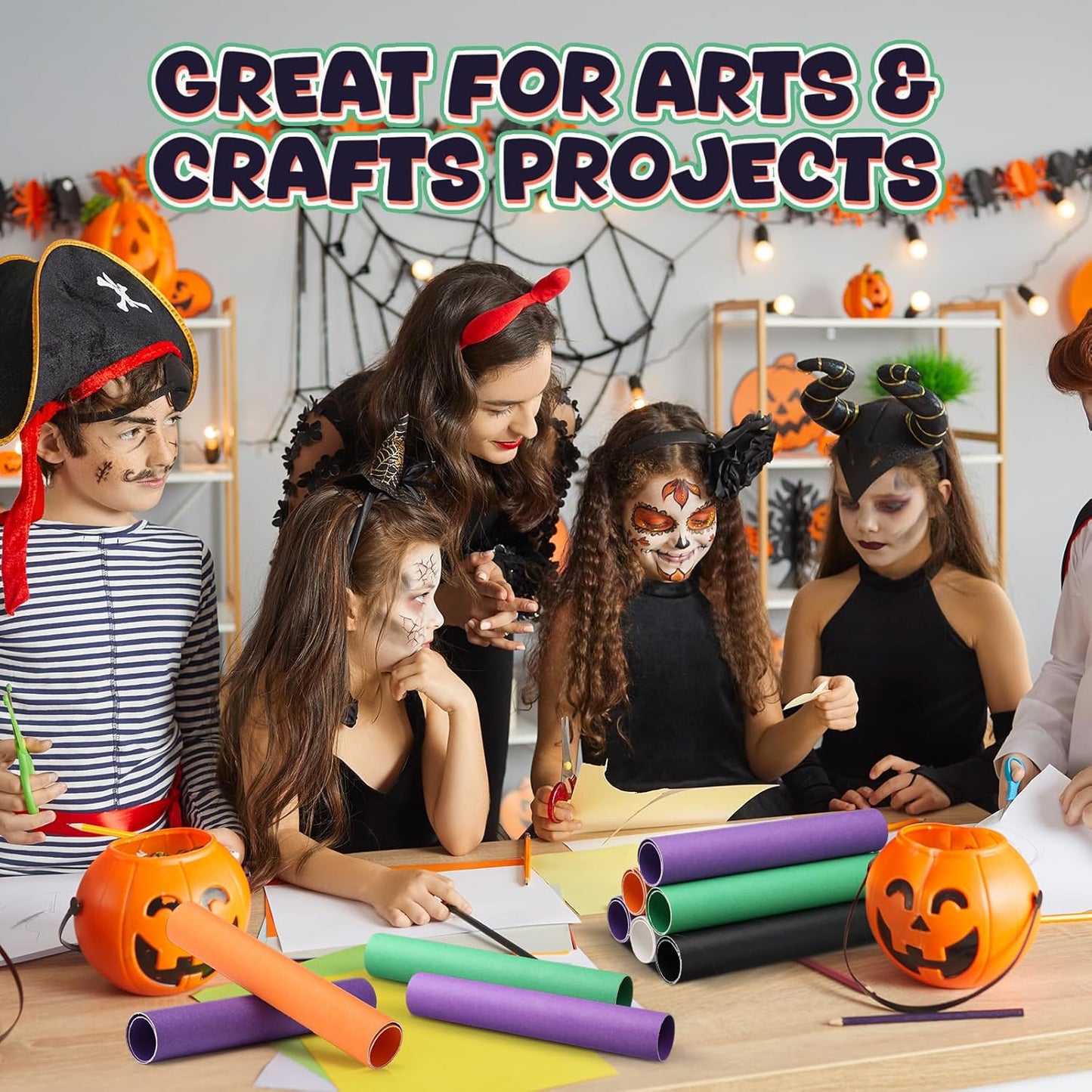 MotiMind 60 Pcs Cardboard Tubes for Craft 2 Size Empty Paper Towel Rolls Cardboard Toilet Paper Tubes Bulk for Classroom DIY Projects(Halloween,1.4 x 10 Inch, 1.6 x 10 Inch)