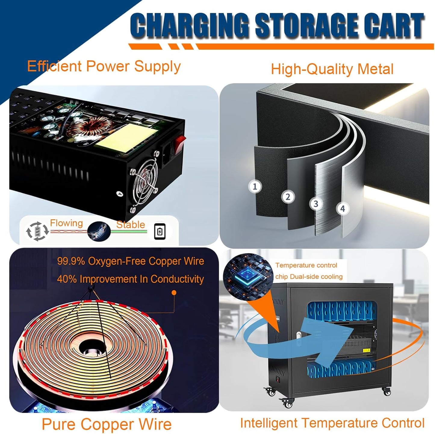 Cell Phone Fully Assembled Charging Storage Cart with Lock, USB Charging Station 20 Device Mobile with Wheels, Glass Cabinet Door Rechargeable Tablet & Laptop Locker Cabinet, for ClassroomOffice