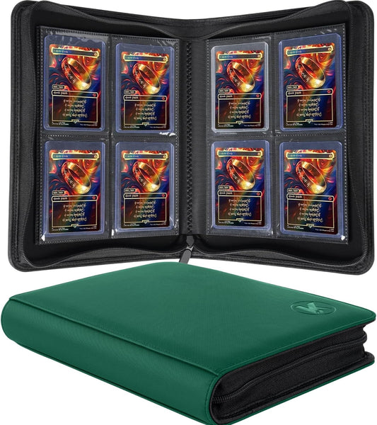 Toploader Binder, Holds 128+ Toploaders, 4 Pocket Top Loader Card Storage Case, Double-Sided Pockets for trading card in 3 x 4'' Toploaders（Green）