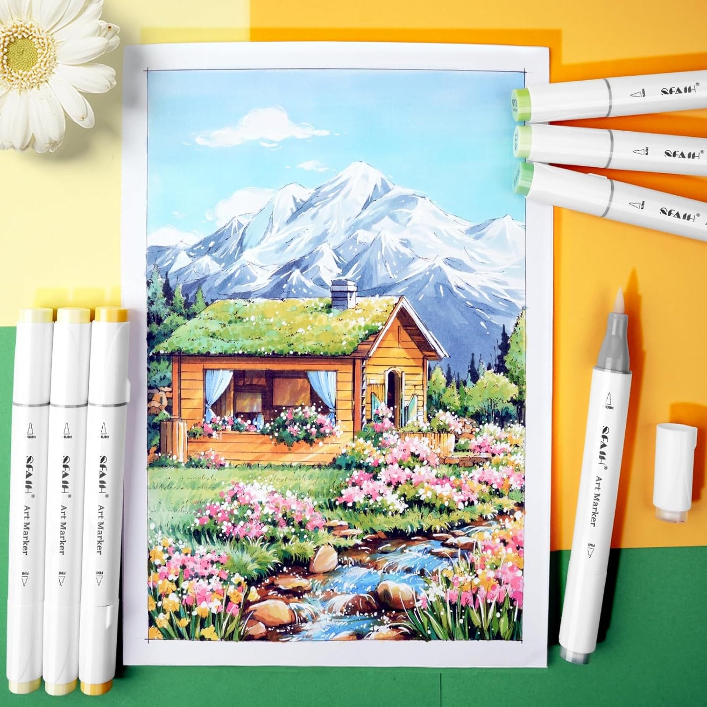 SFAIH Alcohol Markers Brush & Fine - 121 Colors Double Tipped Art Markers for Adult Coloring Illustration, Gifts for Artist Adult - Adjustable Shoulder Strap & Faux Leather Lining & Outer Zip Pocket