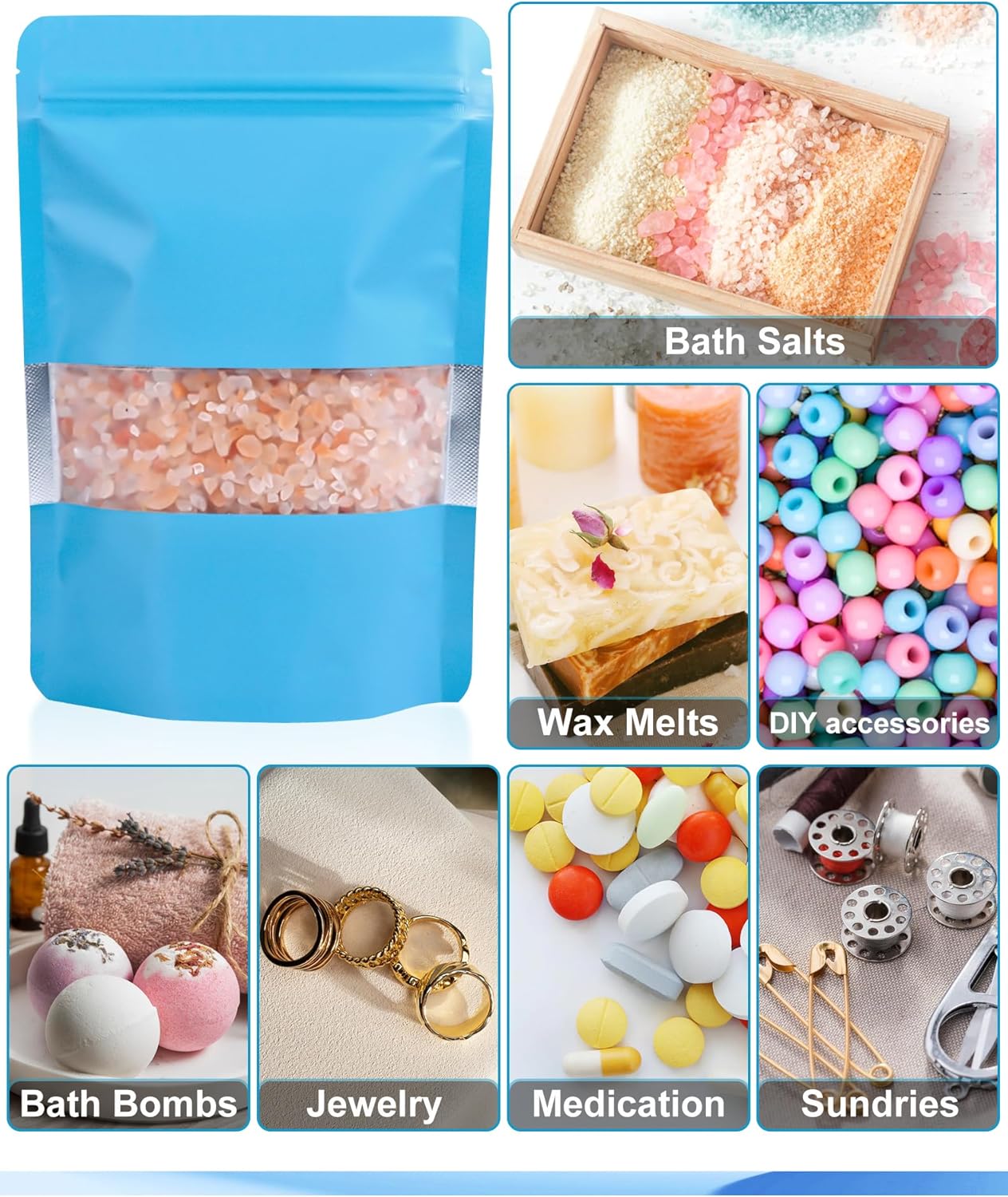 FireKylin 100 Pack Smell Proof Bags 7.9" x 11.8", Resealable Bags with Matte Window, Foil Pouch Stand Up Sealable Bags for Packaging（Blue）