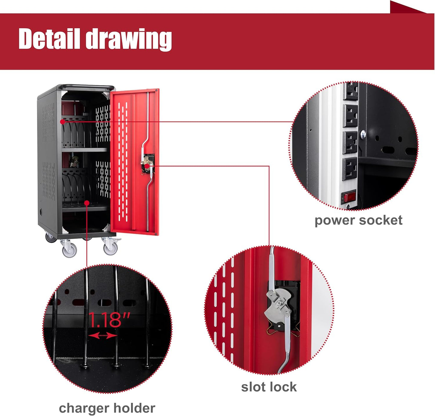 16 Device Mobile Charging Station for Laptops/Tablets/iPads/Chromebooks,16 Bay Lockable Charging Cabinet with Cable Management & Power Strip Included, School Charging Storage Carts,Easy Assembly