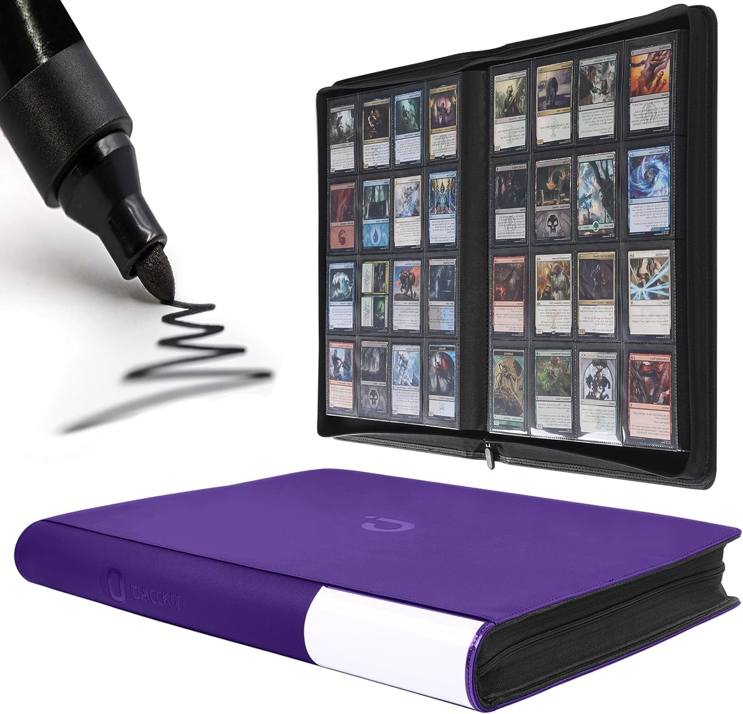 Premium Card Binder 16 Pocket - Fits 1600 Cards，4X4 Ringless Card Album with Sleeves for Trading Cards & Sports Cards（Model C，Classic Purple）