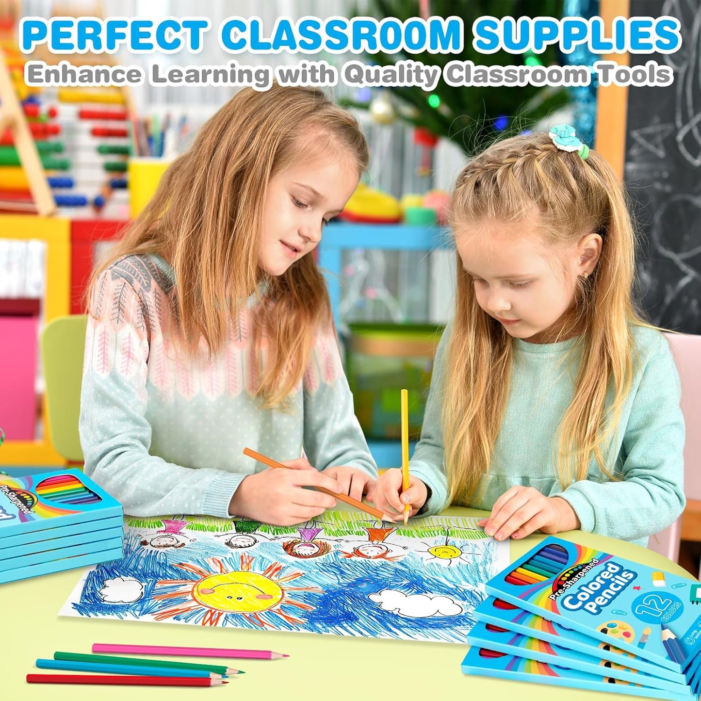 V-Opitos 168 Count Colored Pencils for Kids, 14 Pack Bulk Colored Pencils in 12 Colors, Pre-sharpened Coloring Pencils, Ideal School Supplies & Classroom Prizes, Kids Party Favor