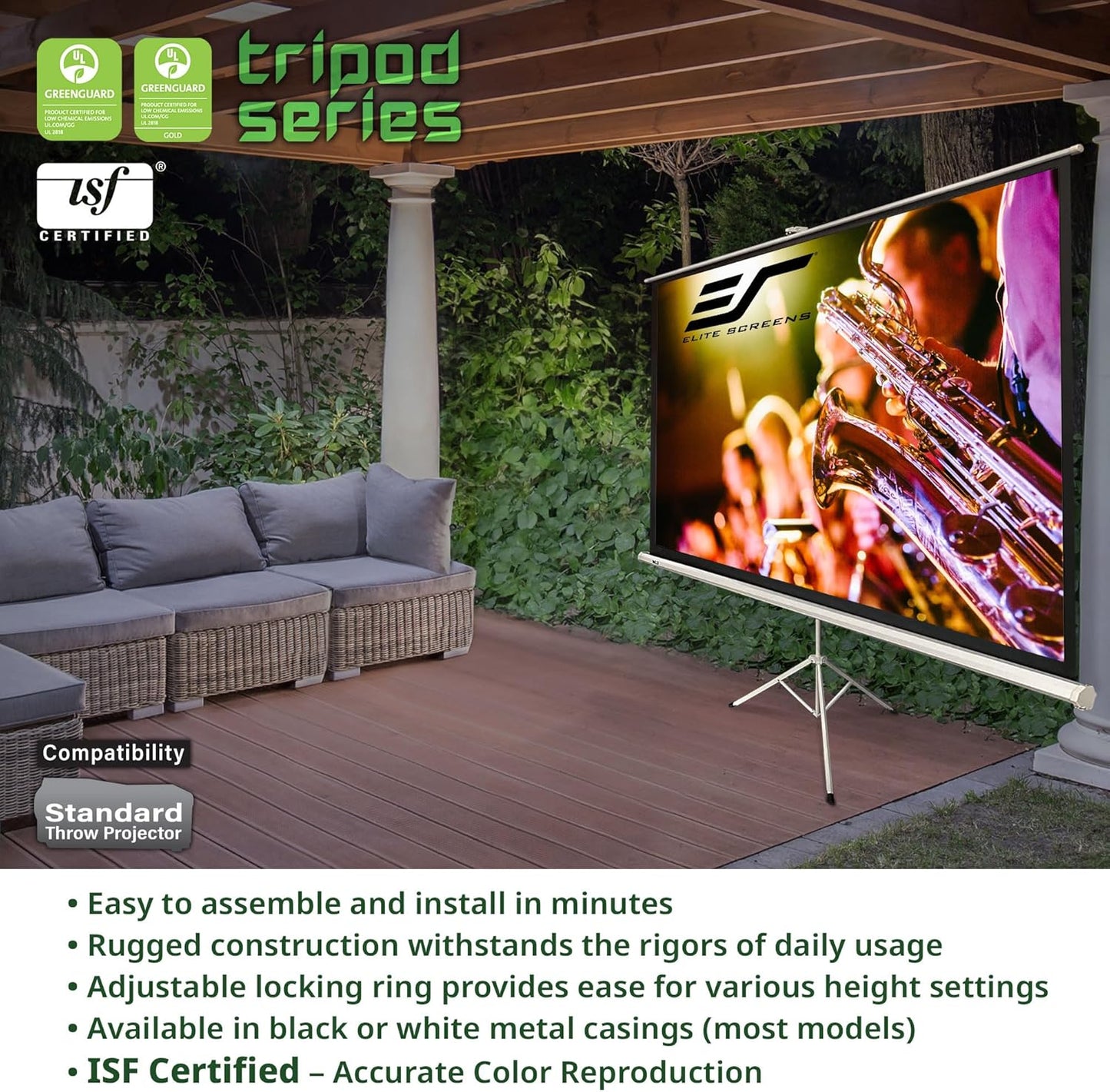 Elite Screens Tripod Series, 119-INCH 1:1, 16:9, 4:3, Adjustable Multi Aspect Ratio Portable Indoor Outdoor Projector Screen, 8K/4K Ultra HD 3D Ready, US Based Company 2-YEAR WARRANTY, T119UWS1, Black