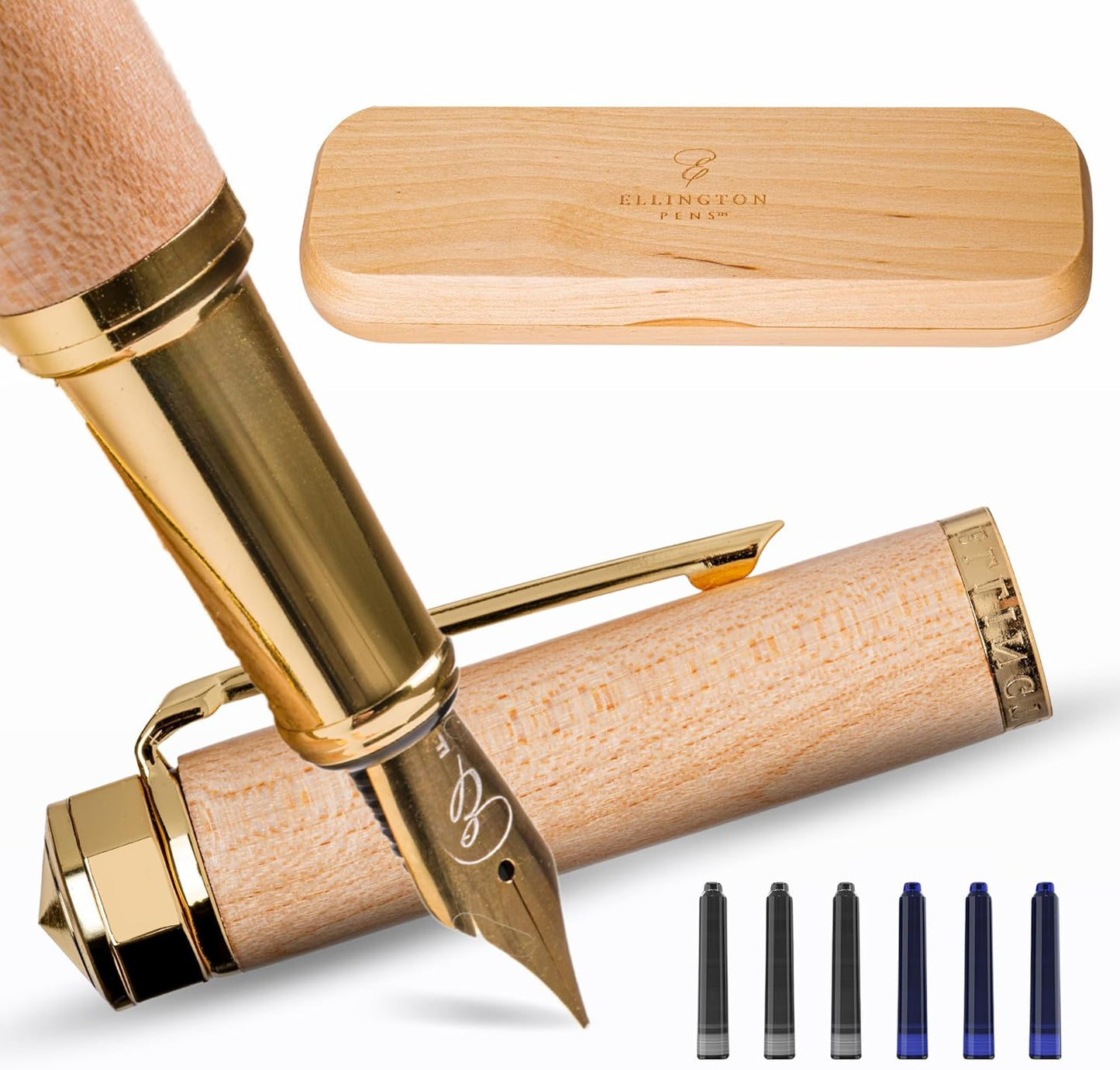 Elegant Wood Fountain Pen Set – Includes Wooden Pen Box, Ink Converter, 6 Ink Cartridges, and Gift Box – Writing, Calligraphy