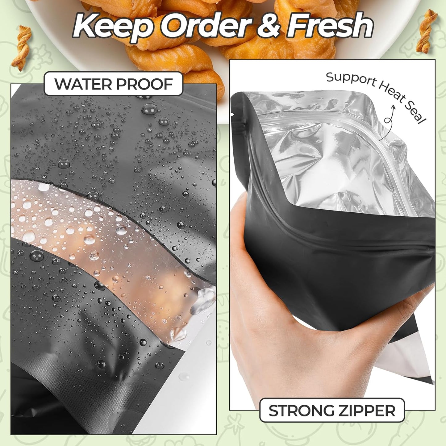 Funfery 100 Pcs Black 4x6 Smell Proof Packaging Bags,Mylar Clear Bags for Food Storage,Sealable Bag for Packaging,Stand Up Pouches with Window,ReSealable Bag for Small Business,Cookies,Candy