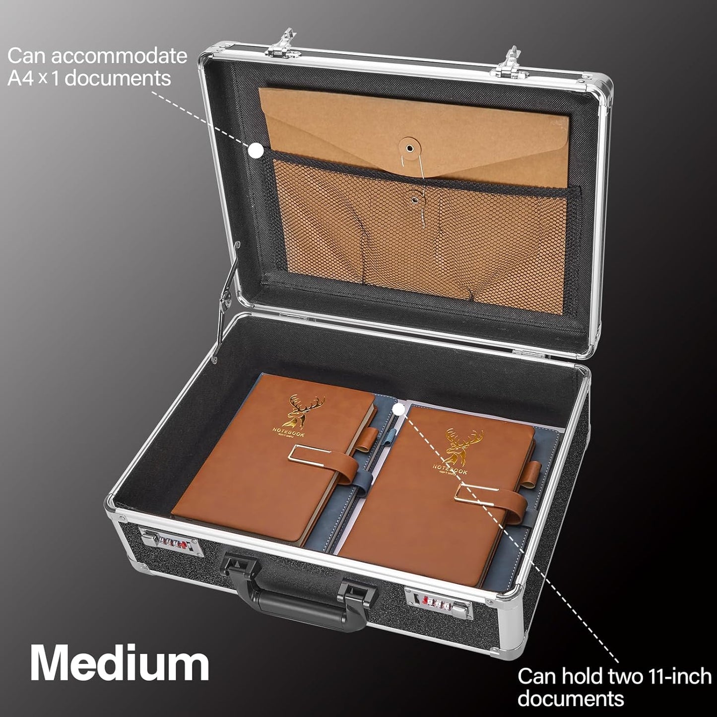 File Organizer Storage Box - 16.8 x 12.1 x 6 Inch Large, Portable Locking Storage Totes with Dual Combination Locks, Lock Boxes for Personal Items, Cash, Briefcase - Black