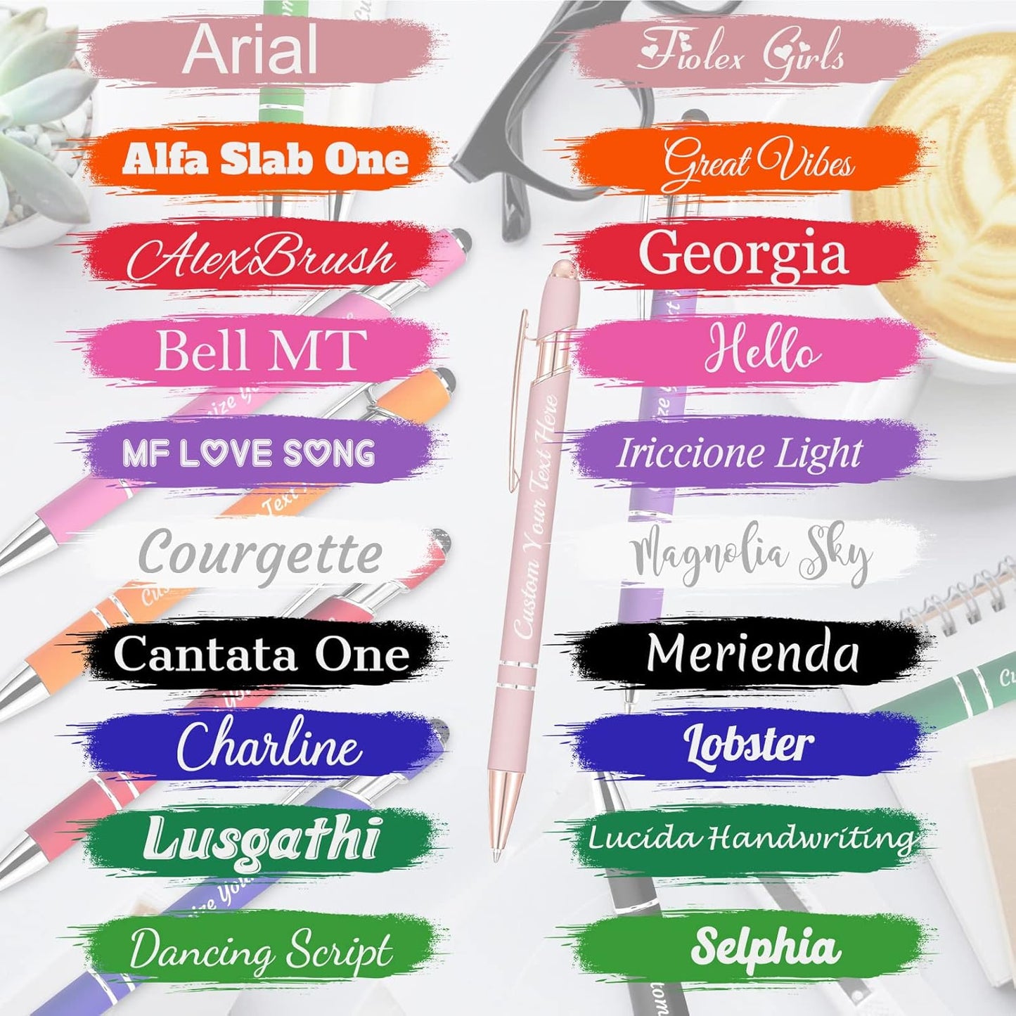 Personalized Pens Bulk 20 with Name Custom Engraving Ballpoint Pens with Stylus Tip Customized Smooth Writing Pens Personalized Gifts for Anniversary Birthday or Graduation(Purlpe,Black Ink)