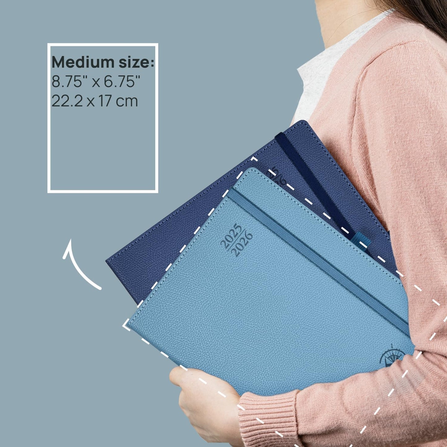 POPRUN Planner 2025-2026 (Medium 6.75''x 8.75''), Horizontal Weekly Notebook Jul.2025 - Jun.2026, Academic Appointment Book with Monthly Tabs, Leather Hardcover, Inner Pocket, 100 GSM - Aquamarine