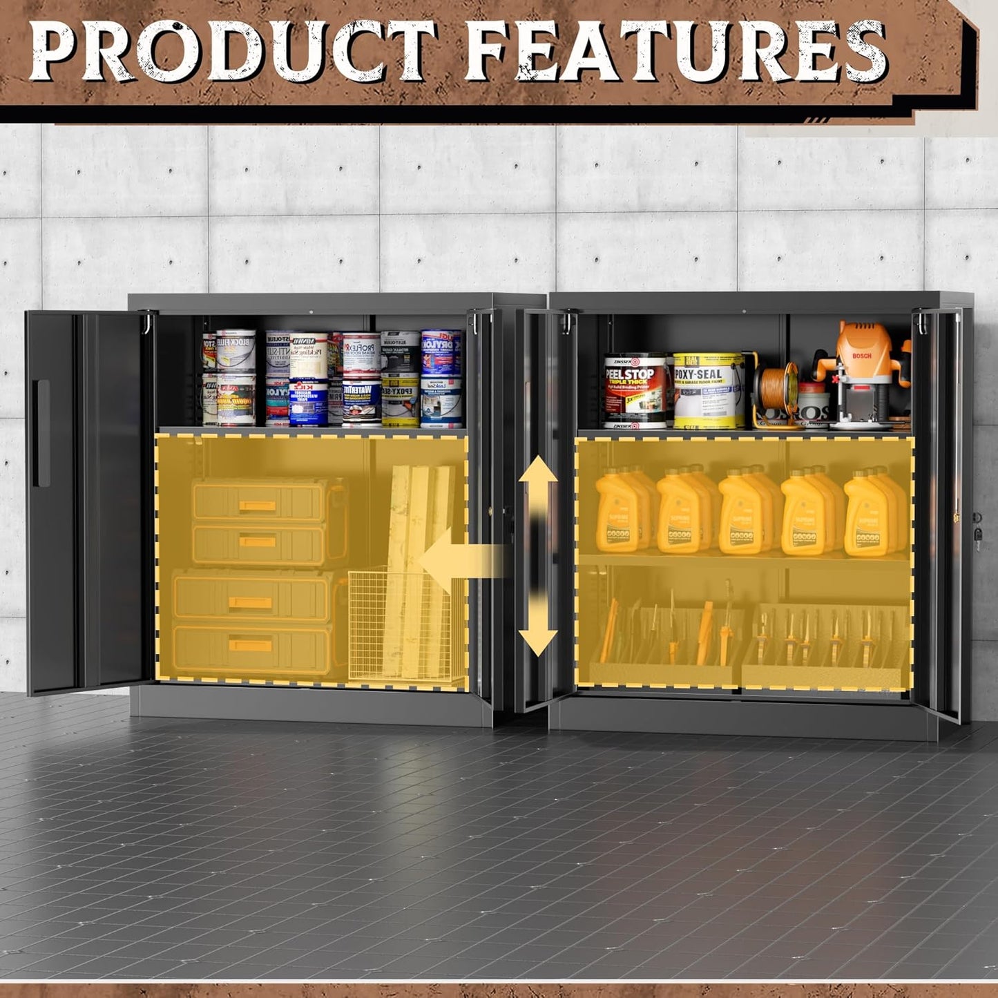 SUNCROWN Metal Storage Cabinets, 36”Locking Cabinet with Doors and Adjustable Shelves, Steel Utility Tool Garage Cabinets for Home, Office, Kitchen,Warehouse, Black