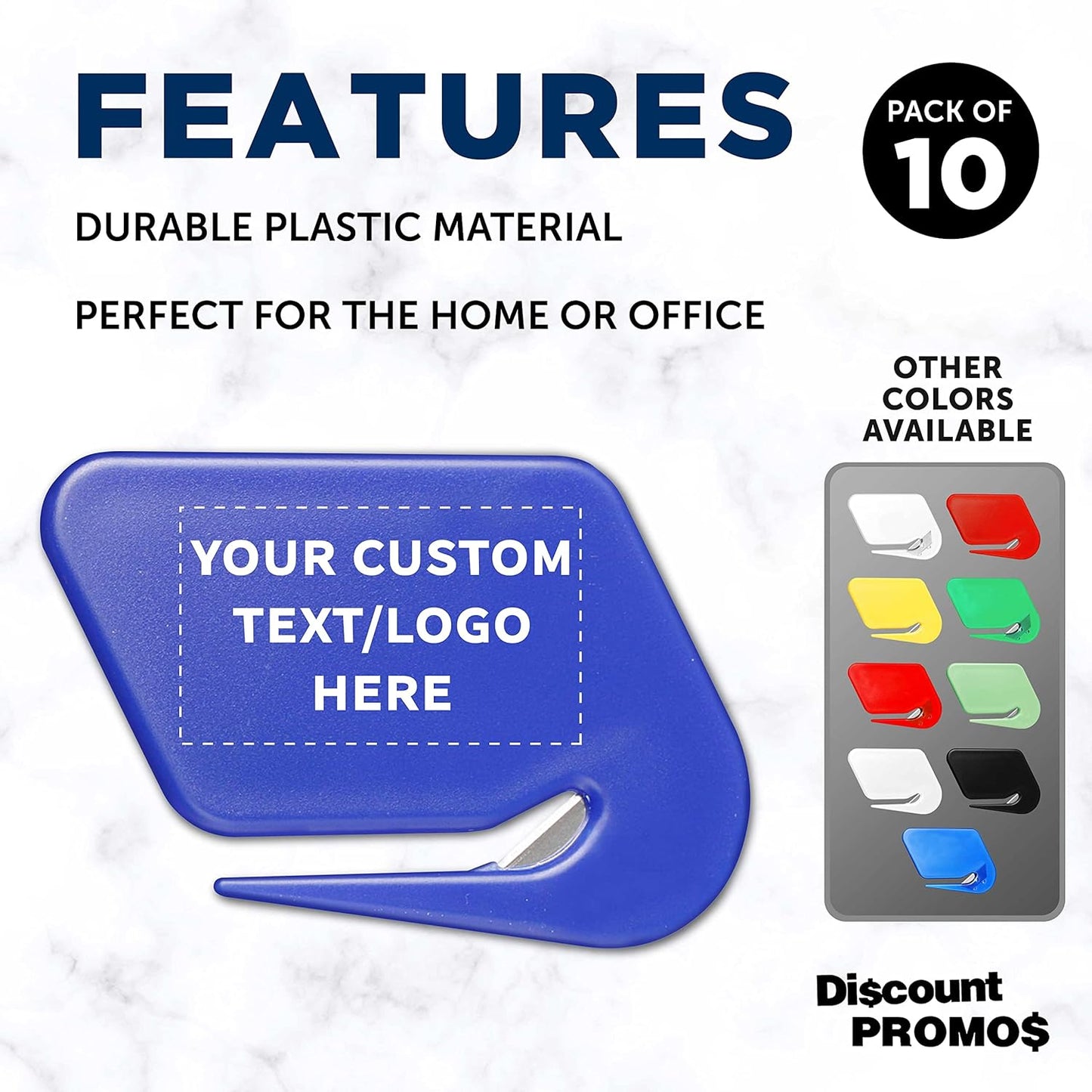 Custom Translucent Plastic Letter Openers Set of 10, Personalized Bulk Pack - Perfect for Home or Office - Blue
