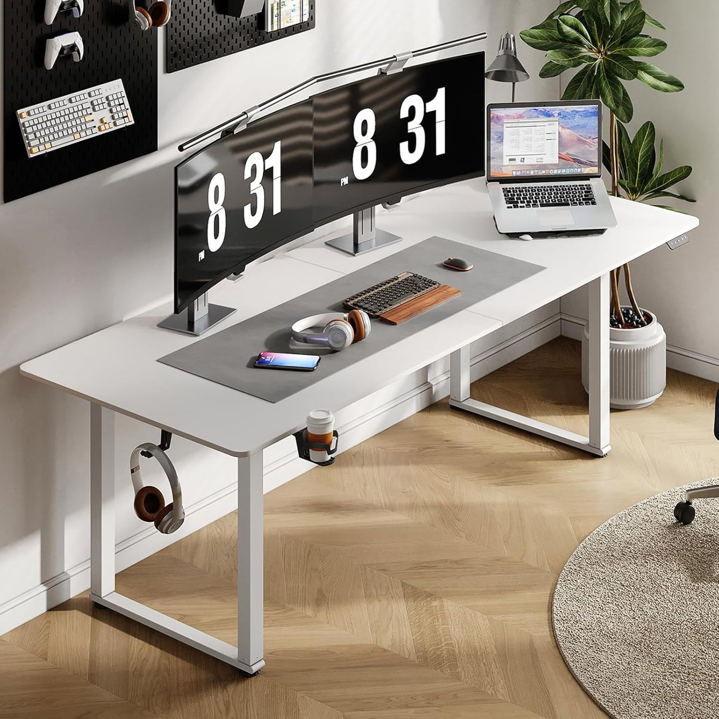 Standing Desk, 71x32 Inches Rectangle Stand Up Desk with 4 Legs, Dual Motor and Memory Controller, Adjustable Height from 28-46 Inches for Home and Computer Workstation, White