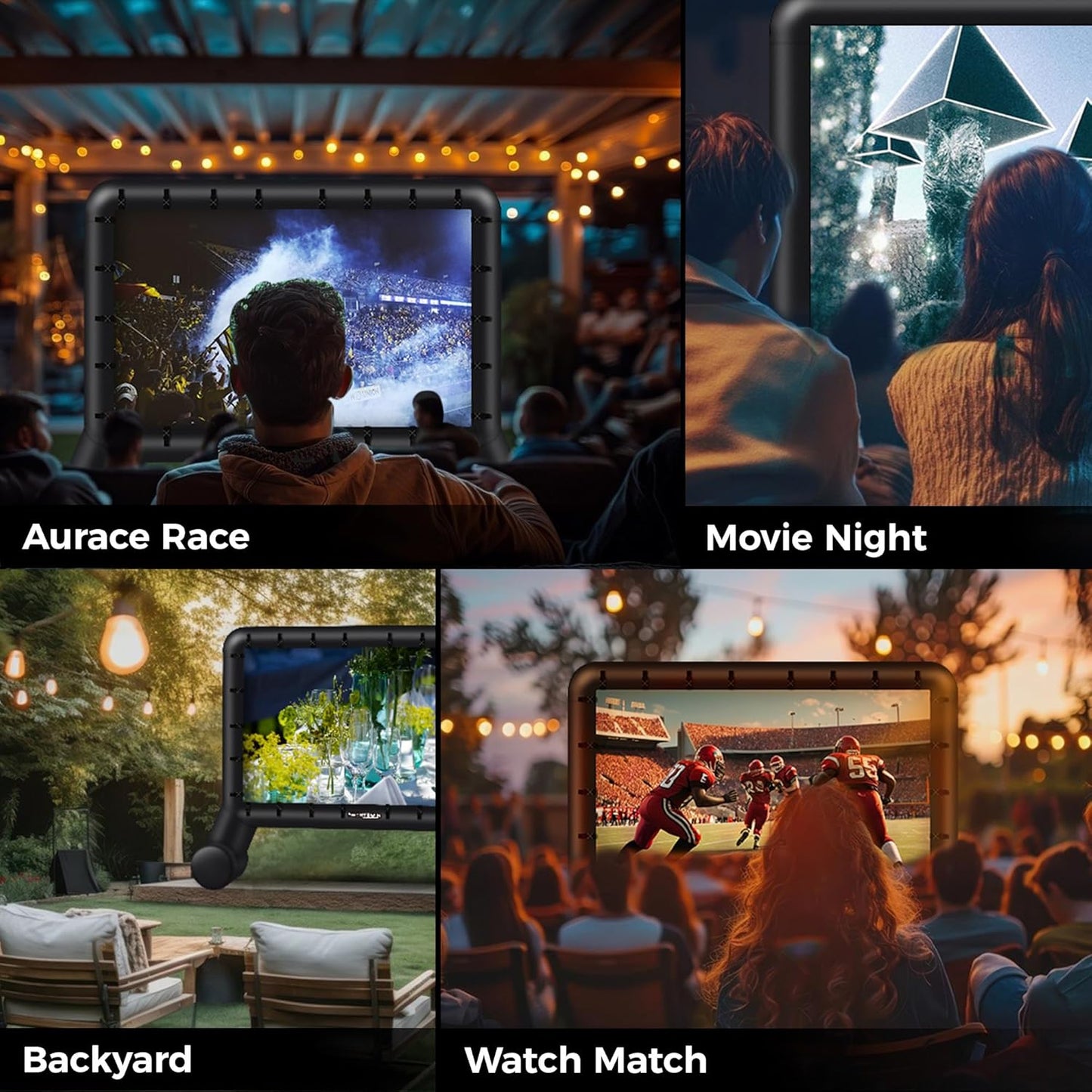 20FT Inflatable Outdoor Movie Screen, Blow up Projector Screen Outdoor with air Blower, Movie Screens for Backyard with one Piece Design, Front & Rear Projection, Easy Set up