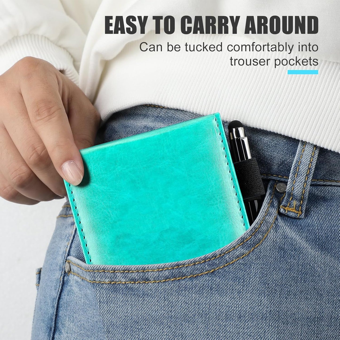 Outus 10 Pcs Pocket Notebook with Pen Set Included Mini Pocket Notepad Holder with 50 Lined Sheets, Metal Pen, 8 Pcs 3 x 5 Inch Memo Book Refills, 30 Lined Paper Per Note Pad (Bright Blue)