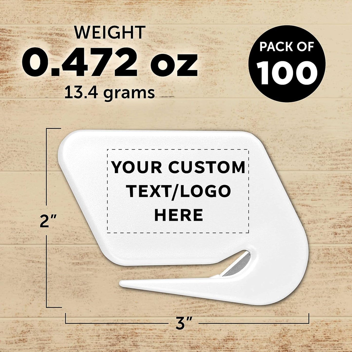 Custom Translucent Plastic Letter Openers Set of 100, Personalized Bulk Pack - Perfect for Home or Office - White