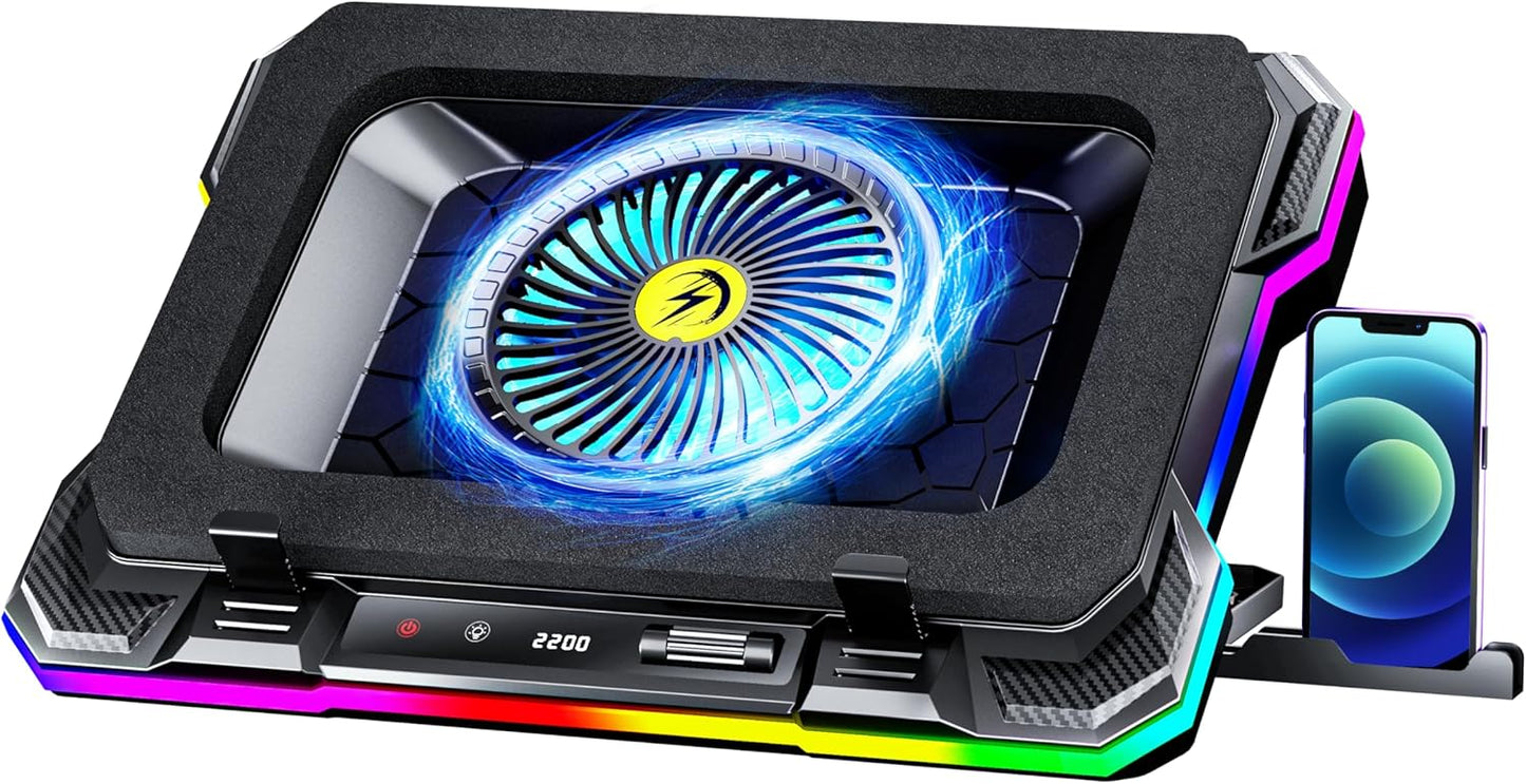 KeiBn Gaming Laptop Cooling Pad, Laptop Cooler with 5.5inch Cooling Fan, Rapid Cooling Fan Laptop 15.6-19.3inch, Infinitely Variable Speed, 7 Height Stands, 2 USB Ports-K1 5V