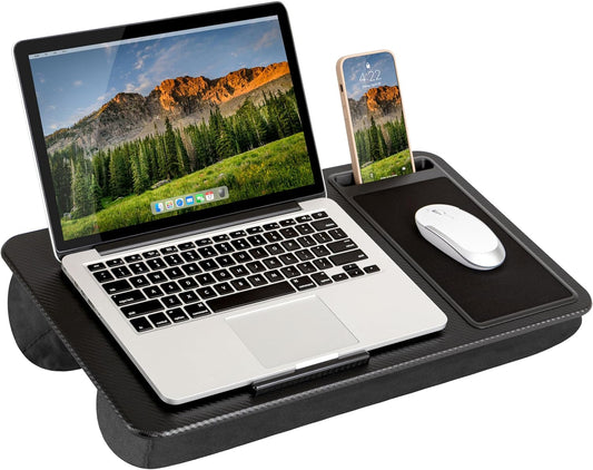 LAPGEAR Home Office Lap Desk with Device Ledge, Mouse Pad, and Phone Holder - Black Carbon - Fits up to 15.6 Inch Laptops - Style No. 91588