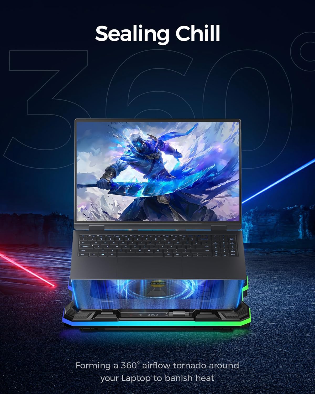 KeiBn Gaming Laptop Cooling Pad, Laptop Cooling Stand with 5.5inch External Cooling Fan, Rapid Cooling Laptop 15.6-19.3inch, Infinitely Variable Speed, 8 Height Stands, 4 USB Ports, Blue