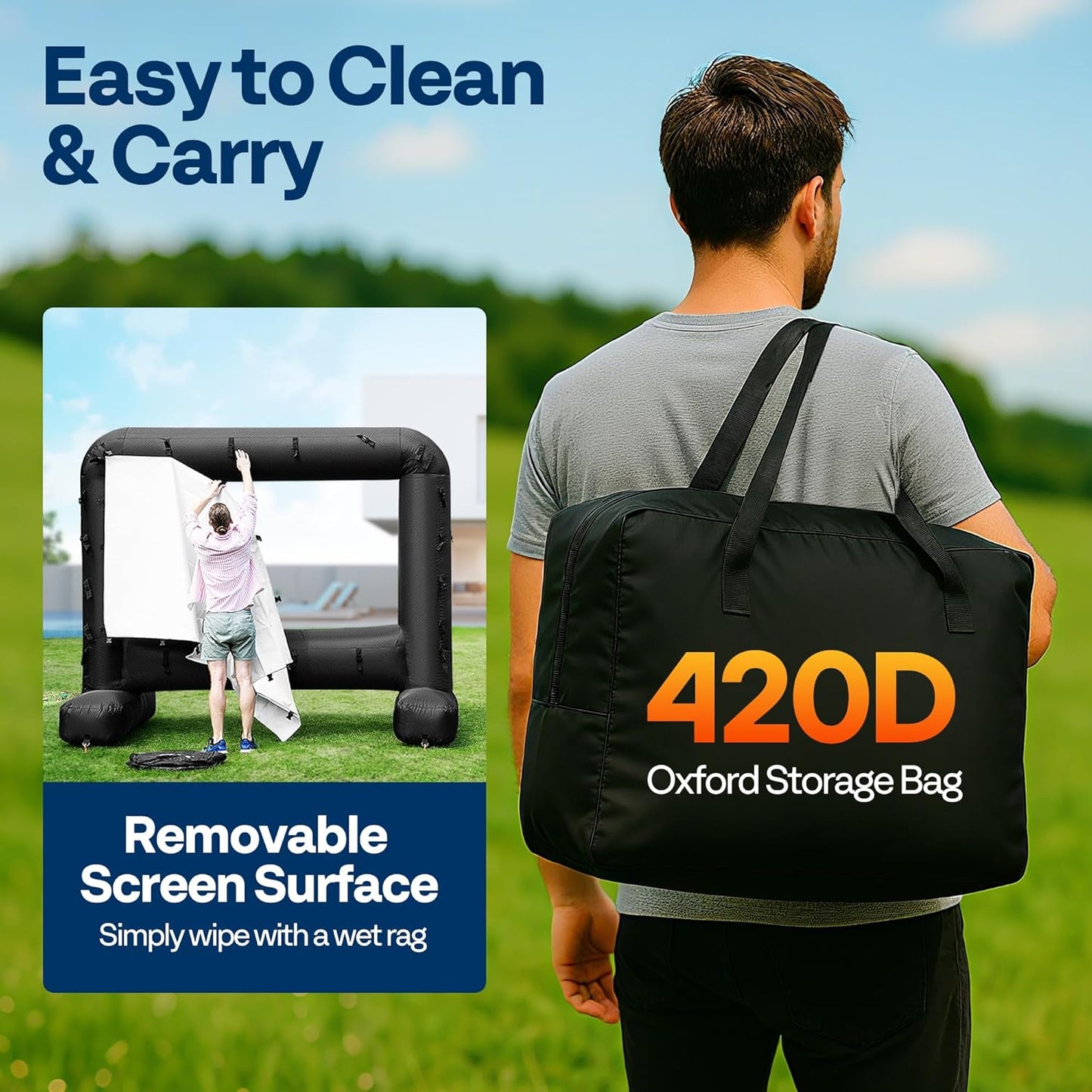 VIVOHOME 14 FT Inflatable Projector Screen for Outside, Blow Up Movie Screen Outdoor Use, Mega Large TV Screen with Carry Bag for Backyard, Tube Leg Support