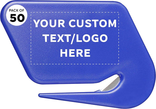 Custom Translucent Plastic Letter Openers Set of 50, Personalized Bulk Pack - Perfect for Home or Office - Blue