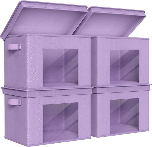 Univivi Foldable Fabric Storage Boxes Large Storage Bins with Lids [4-Pack] Collapsible Storage Cubes Organizer Containers Organization Baskets for Home, Bedroom, Closet (Purple, 17“ x 12” x 12")