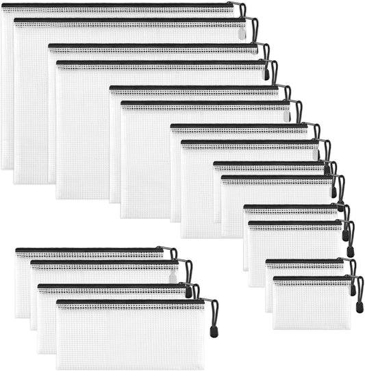 JARLINK 18 Pack 8 Sizes Mesh Pouch, Waterproof Zipper File Bags Document Multipurpose Travel Bags for Office, School, Board Game, Puzzles, Cosmetics, Travel Accessories, and Home Organize, Black