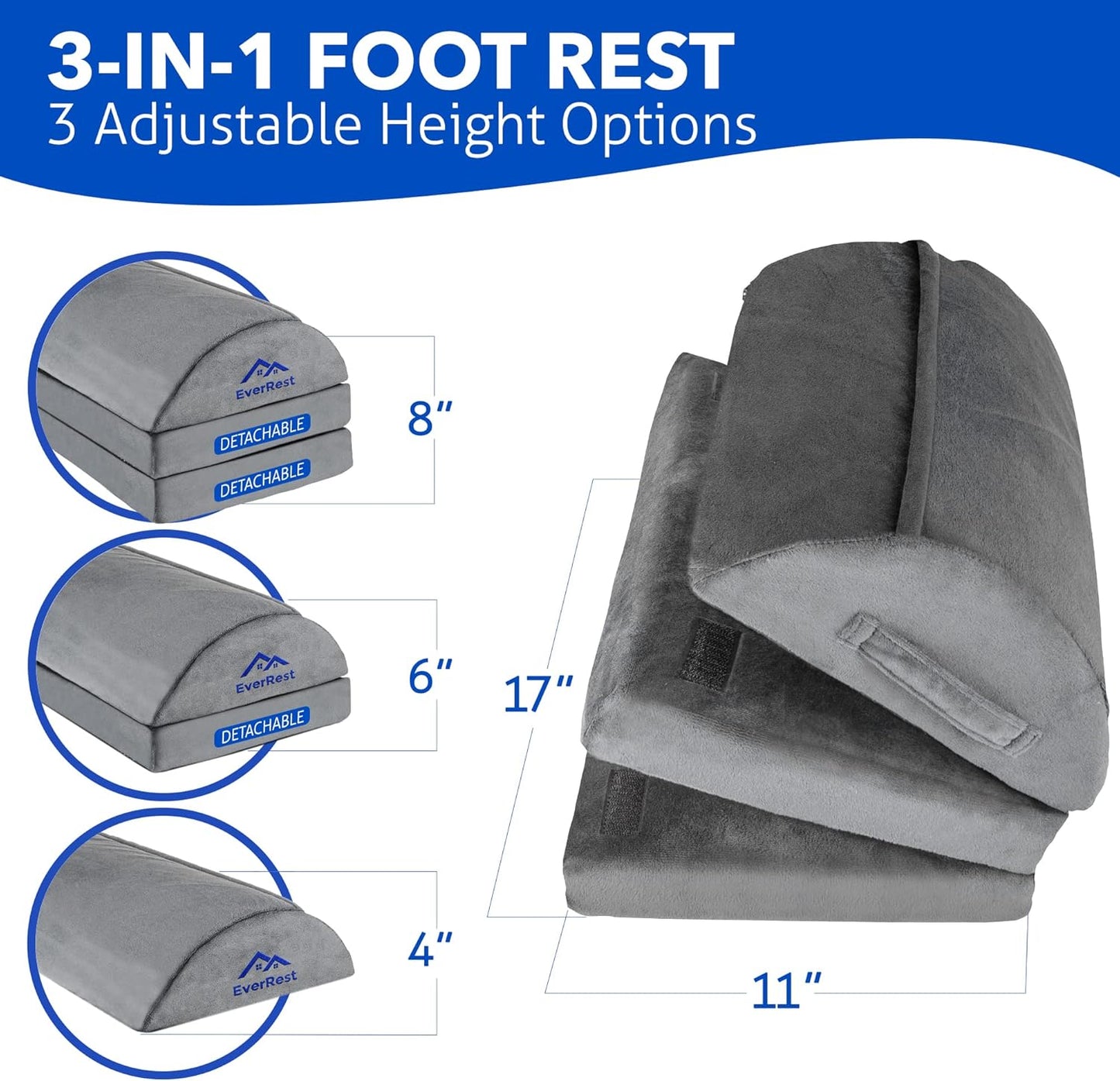 EverRest Under Desk Footrest for Office Use - Warmer Feet, 3 Adjustable Heights - Tall Ergonomic Foot Rest Stool for Gaming Chair, Computer - Leg Support for Work from Home