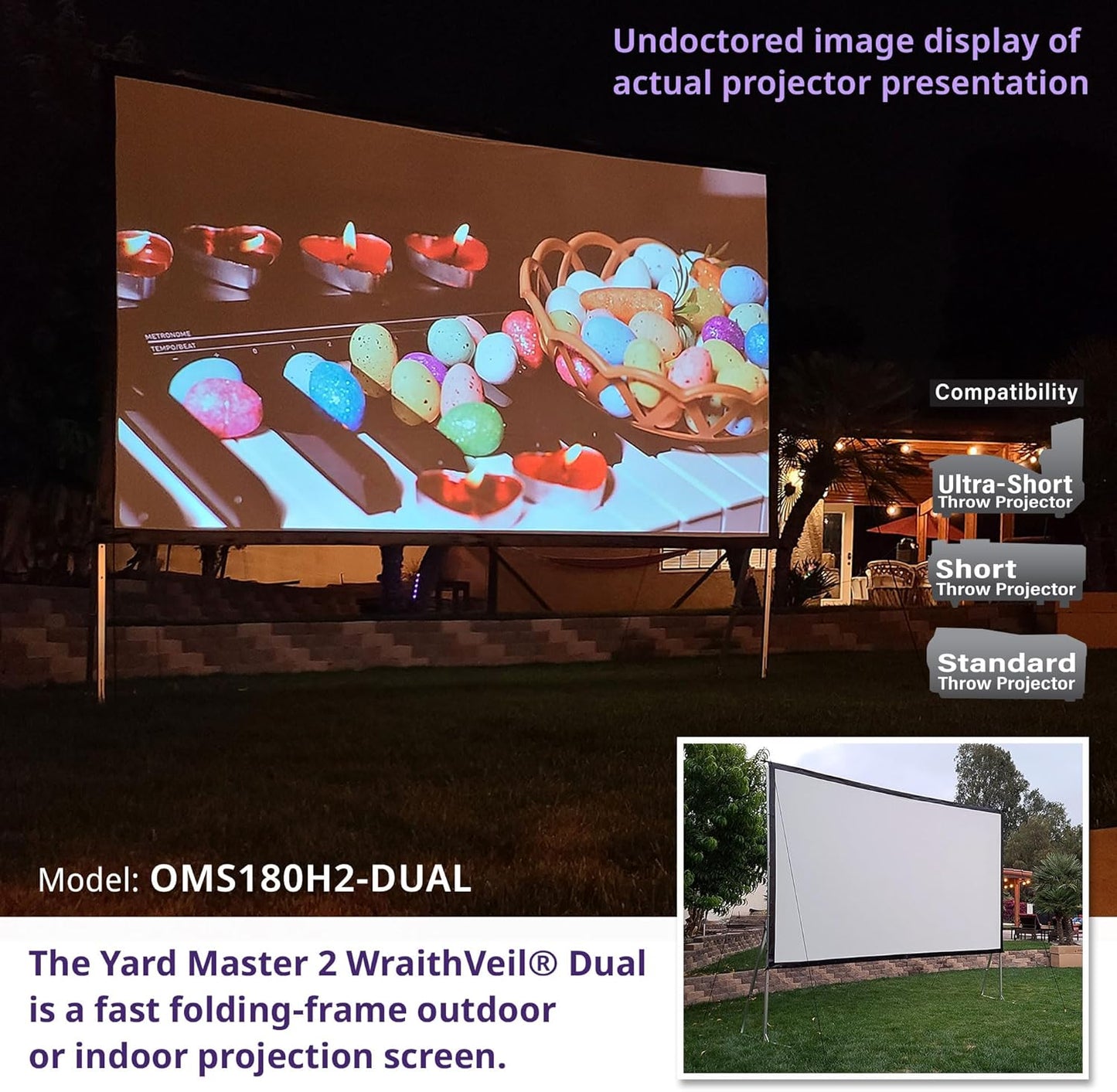 Elite Screens Yard Master 2 DUAL Projector Screen, 150-INCH 16:9, Front and Rear 4K/8K Ultra HD, Active 3D, HDR Ready Projection, OMS150H2-DUAL